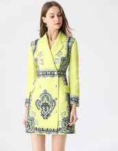 Load image into Gallery viewer, Fluorescent Yellow Blazer Dress