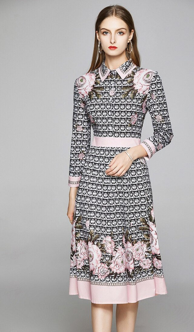 Circle Pattern Floral Printed Dress