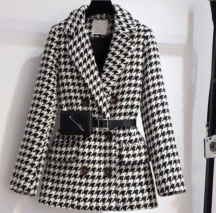 Houndstooth Coat With Belt