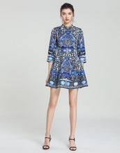 Load image into Gallery viewer, Blue hue folk print skater dress