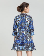 Load image into Gallery viewer, Blue hue folk print skater dress