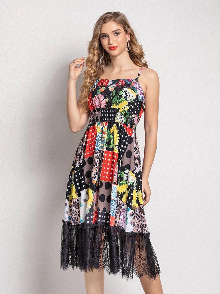 This and That patchwork lace midi dress