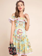 Load image into Gallery viewer, Skull with decorative flower off shoulder dress