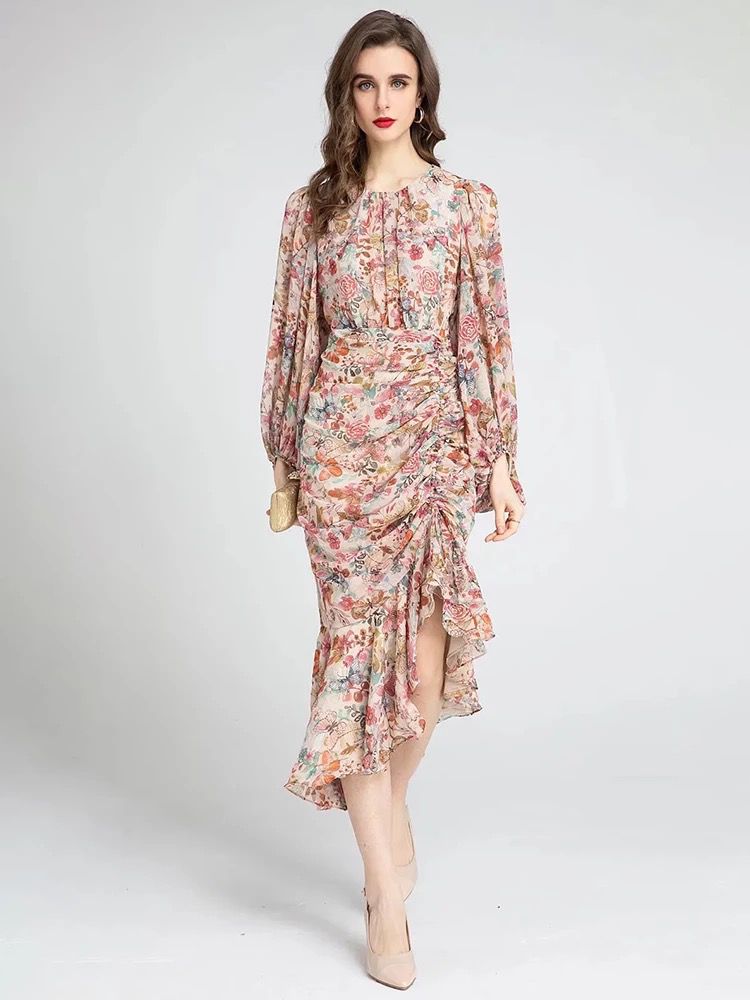 Floral midi dress with gathered detail *comes in two colours