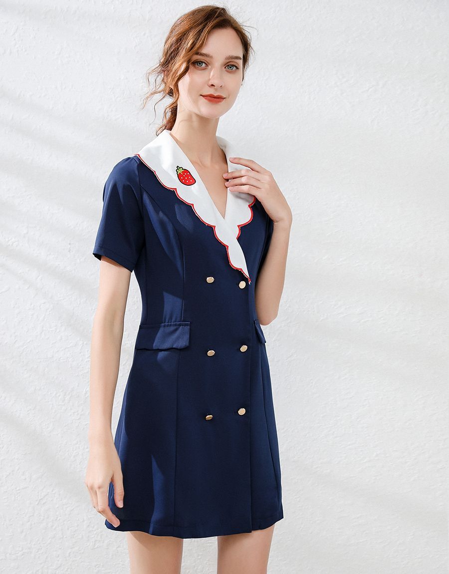 Navy strawberry collar mini dress