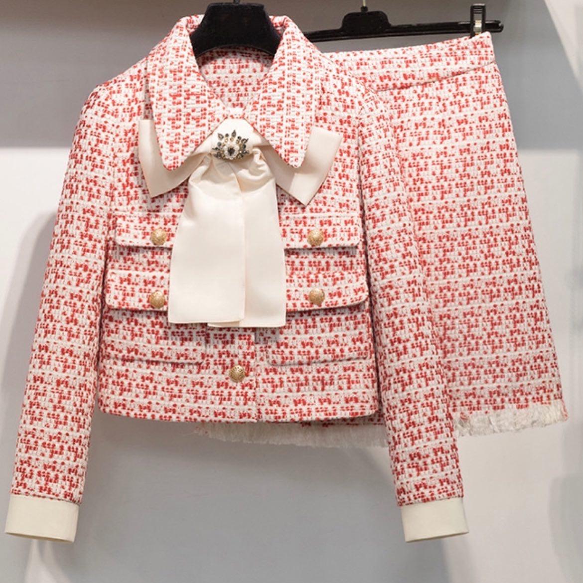 Red and white speckled tweed set *SAMPLE SALE*