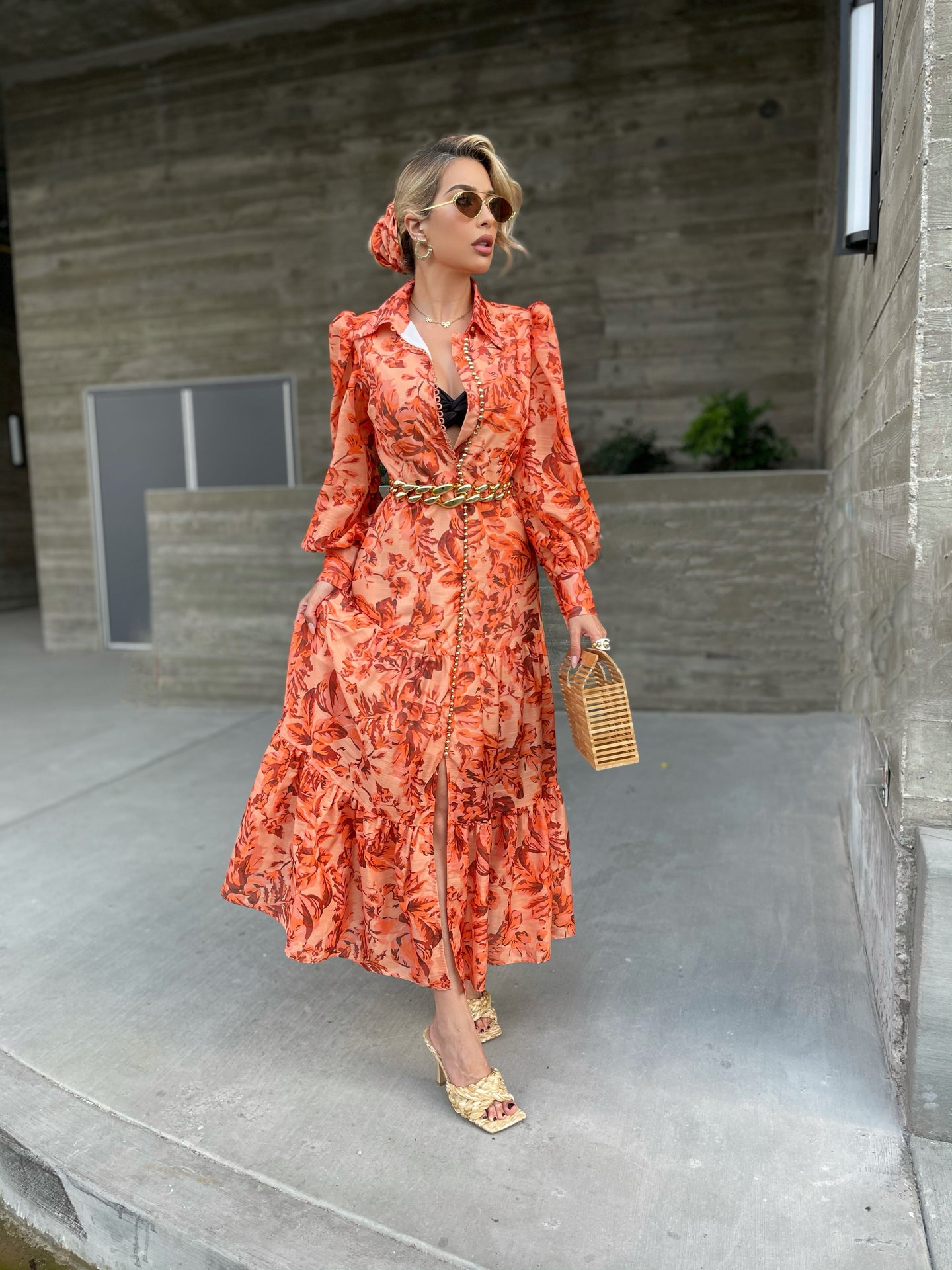 Tangy Orange floral maxi dress