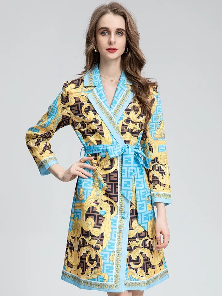 Venetian Vintage Printed Belted Coat