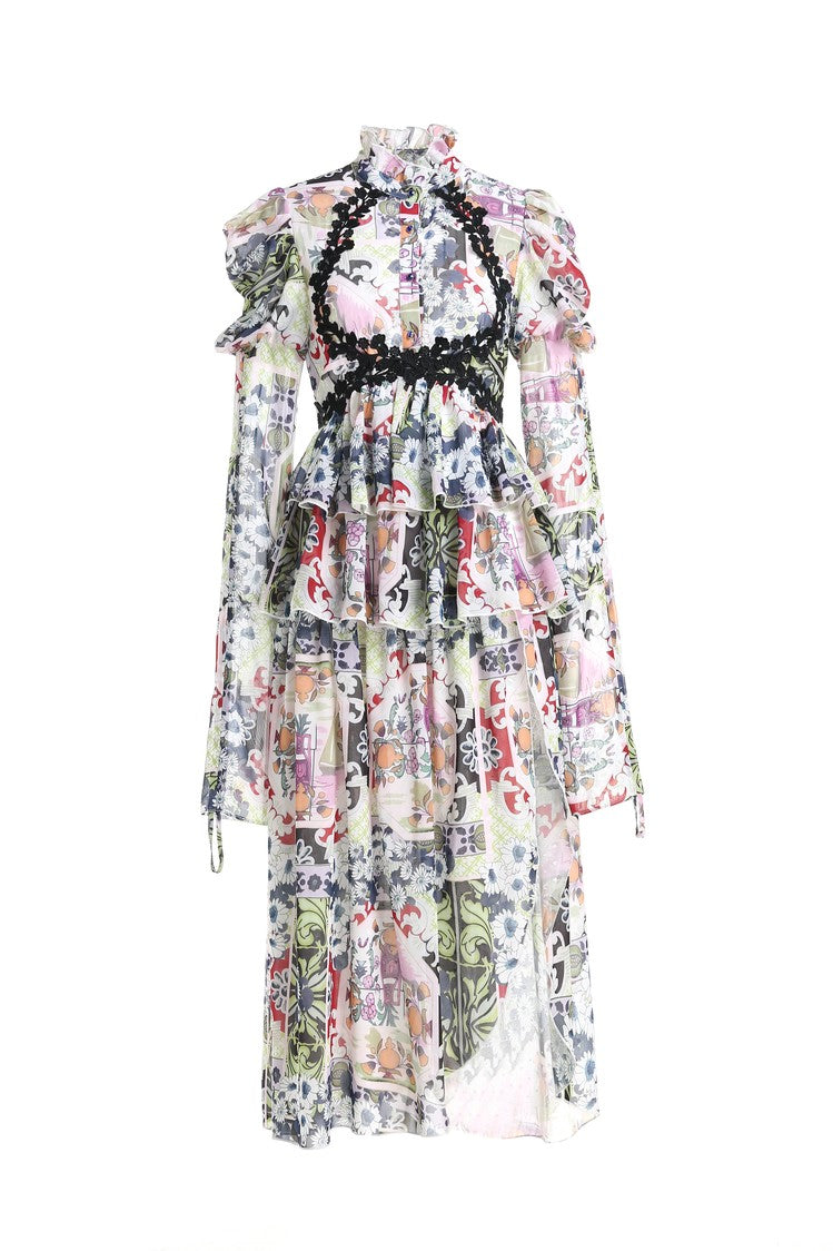 Floral blossom with lace maxi dress – Comino Couture