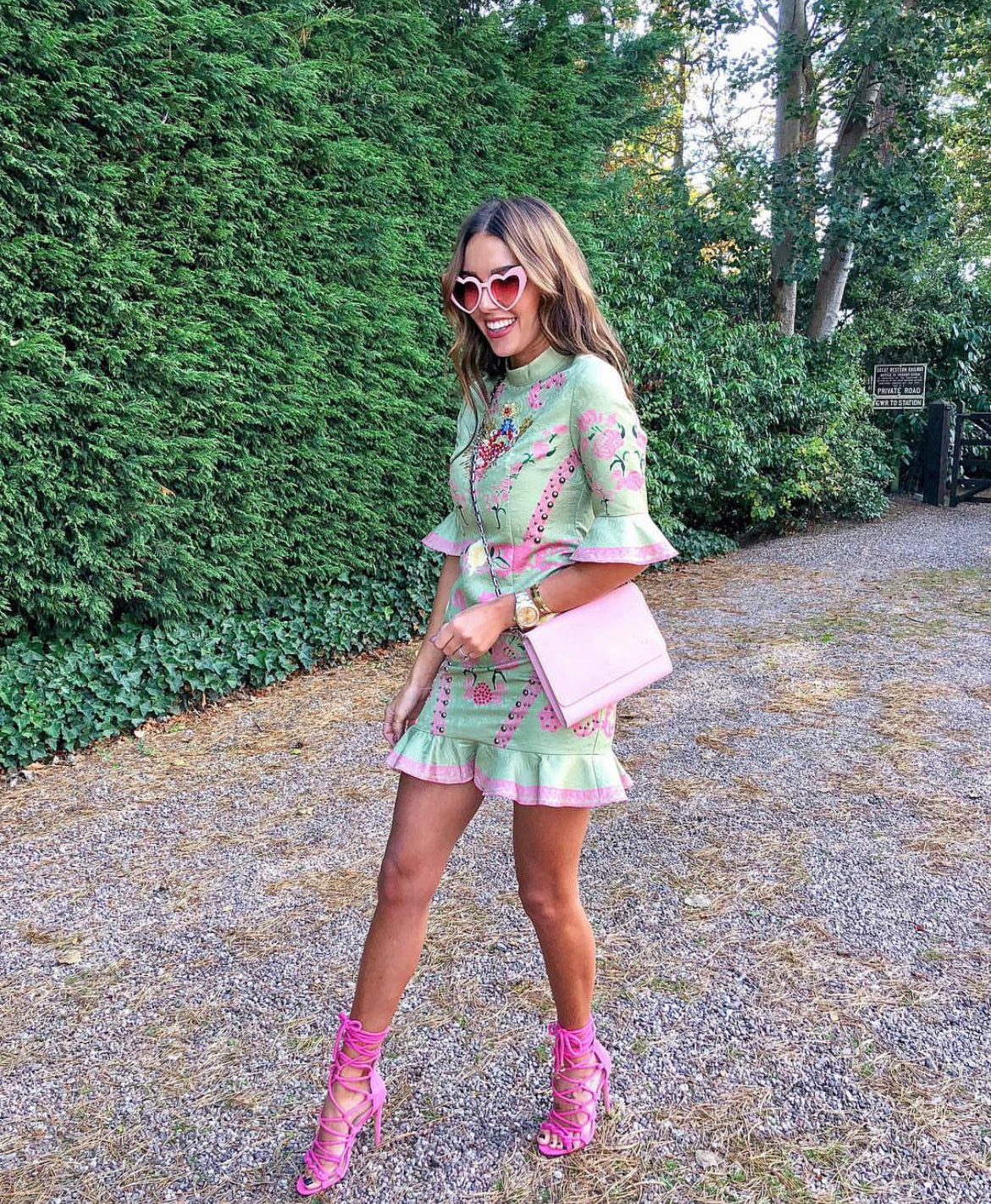 Green and Pink Peplum Dress