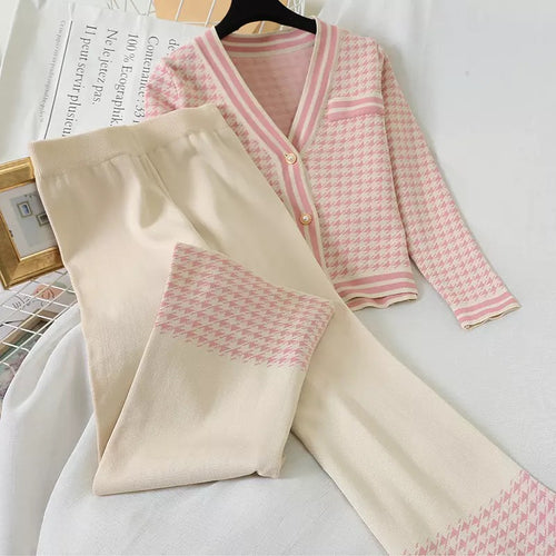 Sugar Pink Dogtooth knitted Twosie set