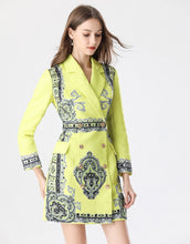 Load image into Gallery viewer, Fluorescent Yellow Blazer Dress